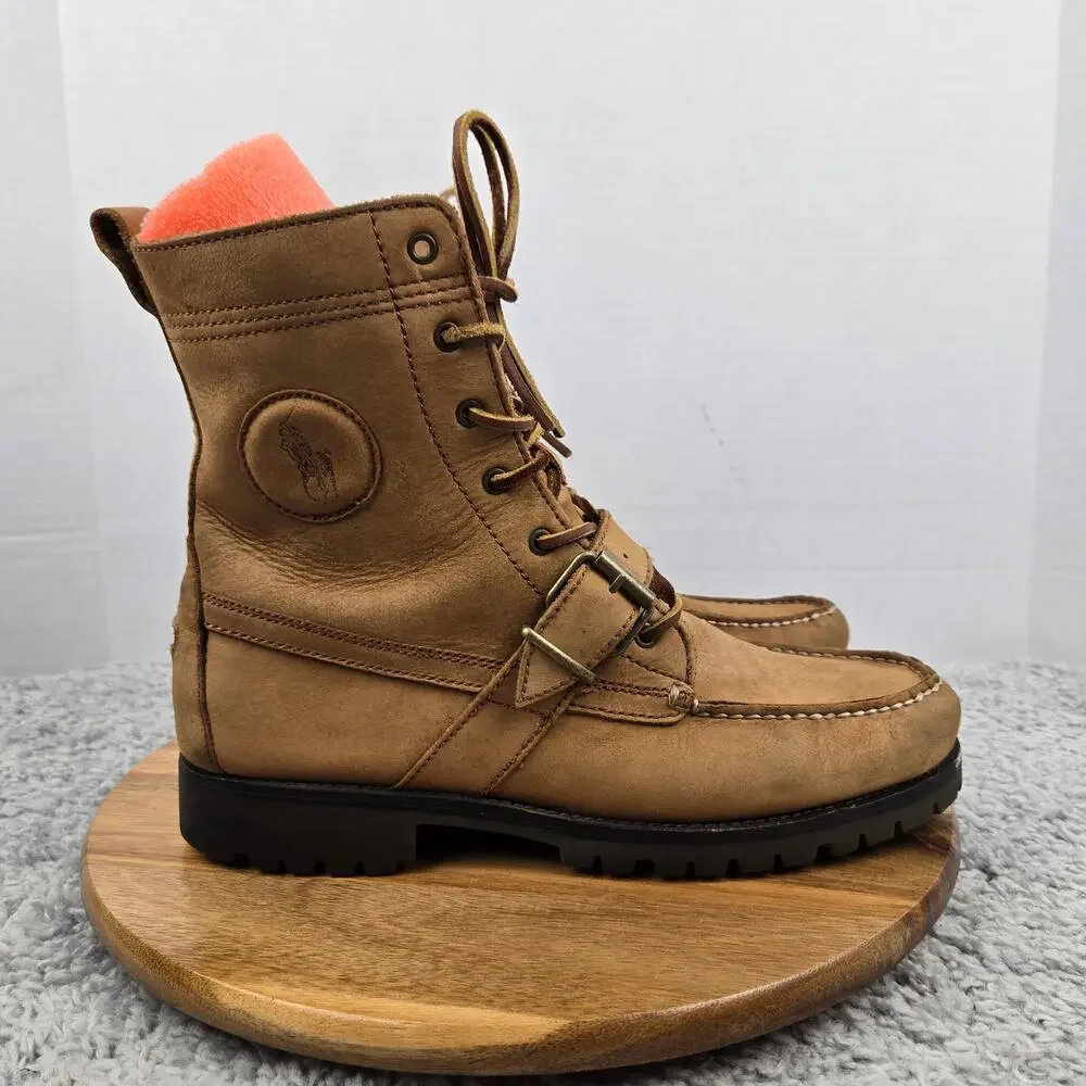 Polo Ralph Lauren Men 9.5D Ranger Brown Leather Buckle Strap Casual Moc Toe Boot